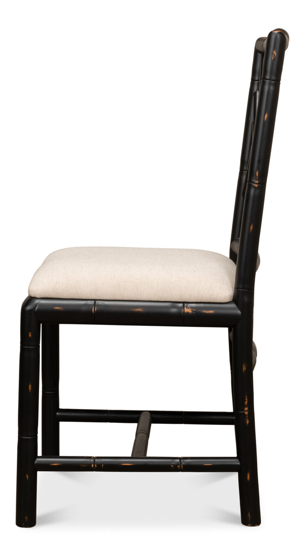 Sarreid Brighton Bamboo Side Chair Set Of 2 - Stylish Black Finish, Durable Birch, Elegant Linen Fabric Black  27191