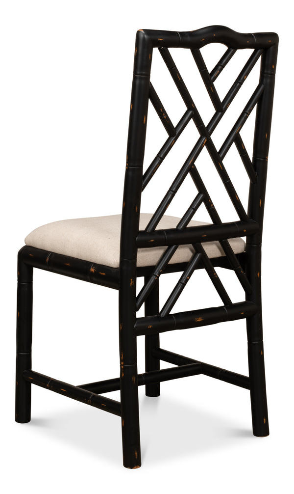 Sarreid Brighton Bamboo Side Chair Set Of 2 - Stylish Black Finish, Durable Birch, Elegant Linen Fabric Black  27191