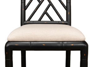 Sarreid Brighton Bamboo Side Chair Set Of 2 - Stylish Black Finish, Durable Birch, Elegant Linen Fabric Black  27191