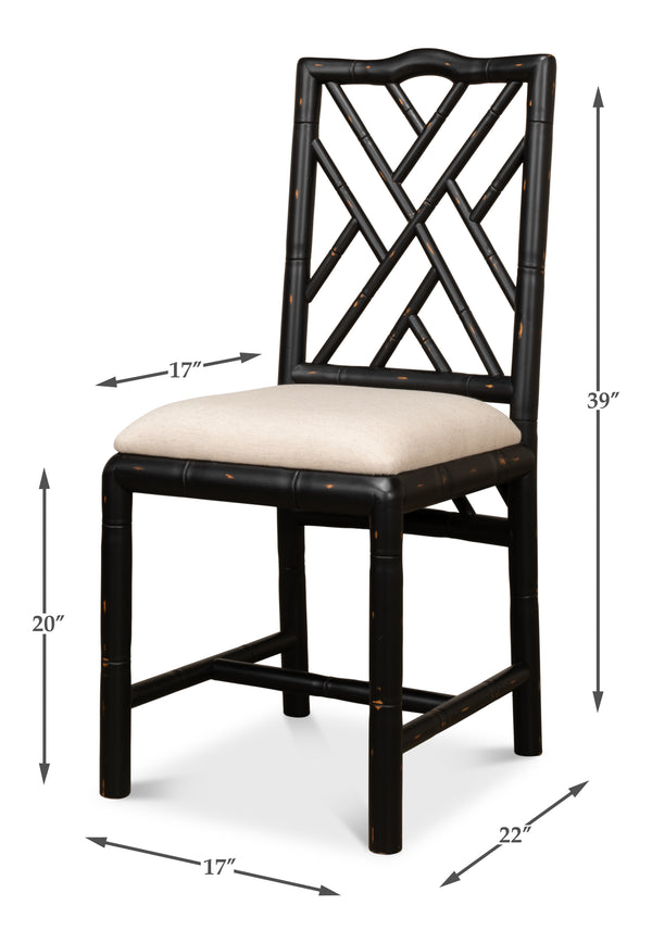 Sarreid Brighton Bamboo Side Chair Set Of 2 - Stylish Black Finish, Durable Birch, Elegant Linen Fabric Black  27191