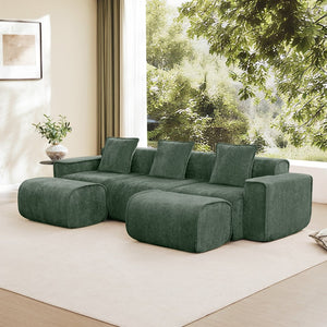 English Elm Streamlined Velvet U-shape Modular Sectional Sofa with Ottomans French Piping Cloud Foam Green W3041S00367