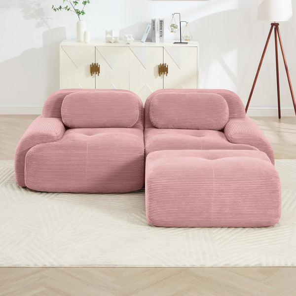 English Elm 82'' Modular L-shaped Sectional Sofa Corduroy Upholstered with Curved Arms for Living Room W714S01404