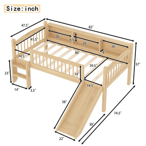 English Elm Twin Xl Solid Pine Loft Bed with Built-in Led Lighting and Storage Shelves Natural W1580S00366