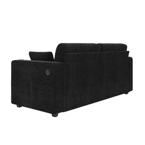 English Elm Sofas for Living Room Chenille Three Seat Couch with Usb Charging Storage and Cup Holder Black W395S00144
