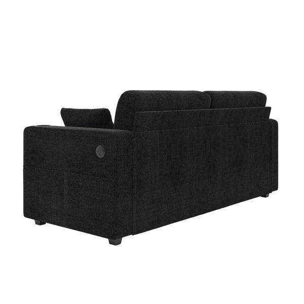 English Elm Sofas for Living Room Chenille Three Seat Couch with Usb Charging Storage and Cup Holder Black W395S00144