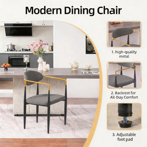 English Elm Modern Upholstered Dining Chairs Set of 2 Beige Fabric Gold Arm Black Frame W5501P462422