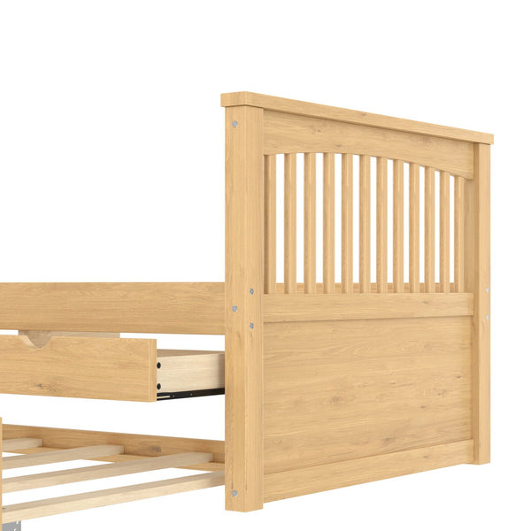 English Elm Twin Solid Wood Platform Bed with Trundle and Two Drawers, White Daybed for Kids Guests Natural W1580S00264