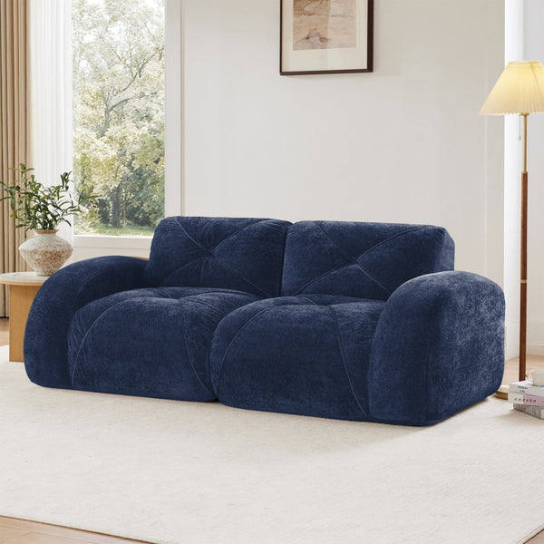 English Elm 2-seater Tufted Velvet Cloud Sofa Frameless High Density Foam Retro Luxe Living Room Blue W714P387036