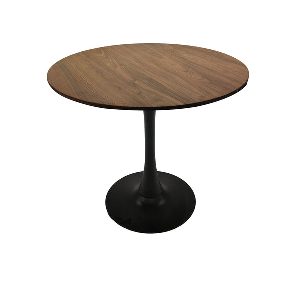 English Elm 31.5" Walnut Tulip Dining Table - Mid-Century Round MDF Top with Black Pedestal Base, Seats 2-4 W3732P357719