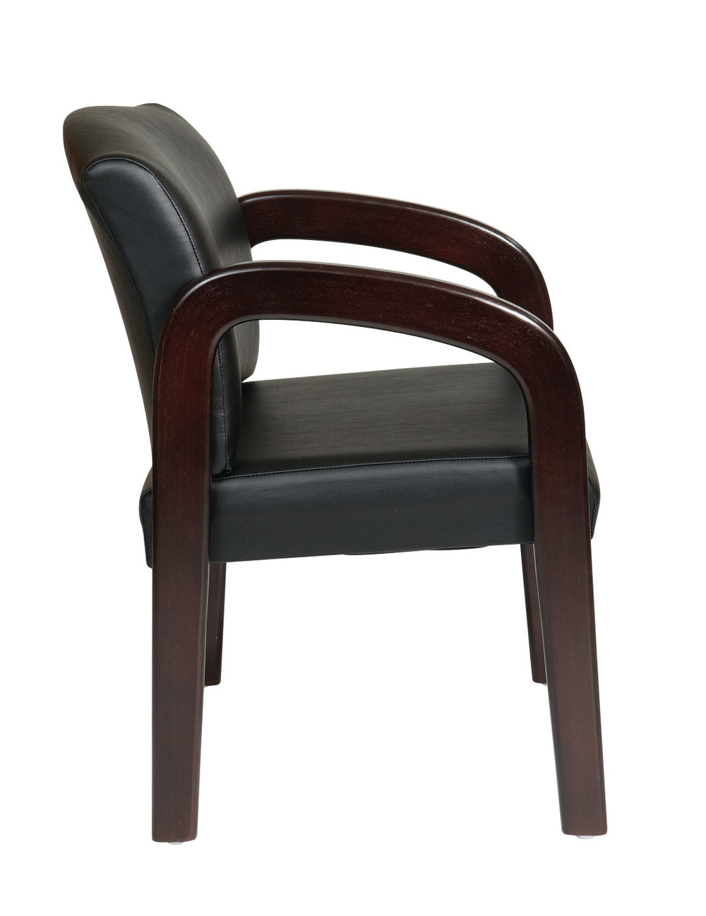 OSP Home Furnishings Faux Leather Upholstered Office Visitor Chair with Lumbar Support and Wood Arms Espresso WD388-U6