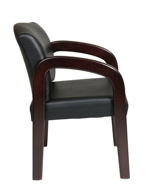 OSP Home Furnishings Faux Leather Upholstered Office Visitor Chair with Lumbar Support and Wood Arms Espresso WD388-U6