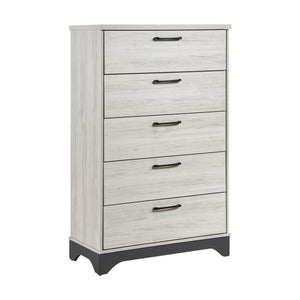 English Elm Contemporary Two-Tone White Oak & Gray 5-Drawer Chest — Fully Assembled, Ball-Bearing Glides, Sleek Pulls B011P355268