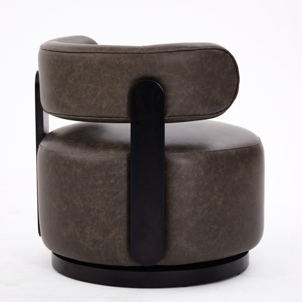 English Elm Wooden Base Barrel Swivel Club Chair Pu Leather Lounge Seat with 360 Degree Rotation N776P422651D