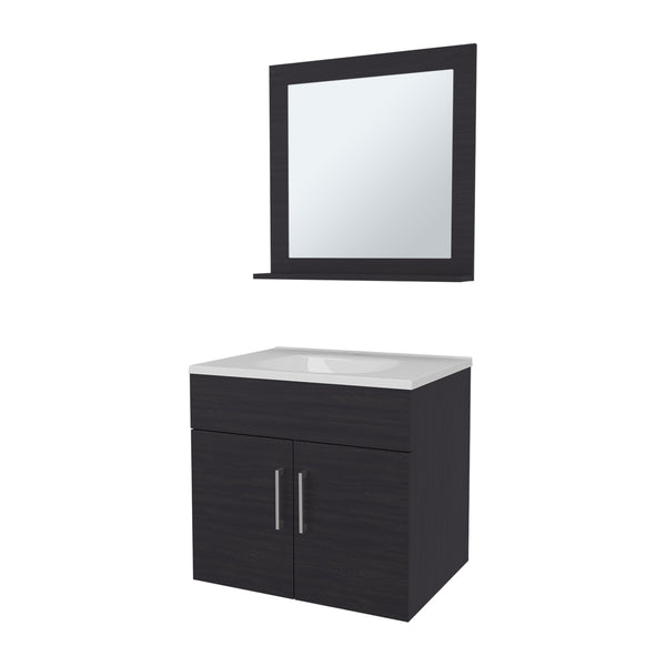 English Elm Slater Floating Vanity Set Wenge with Sink, Two-Door Cabinet, Mirror Shelf — Space-Saving, Scratch-Resistant B128P314806