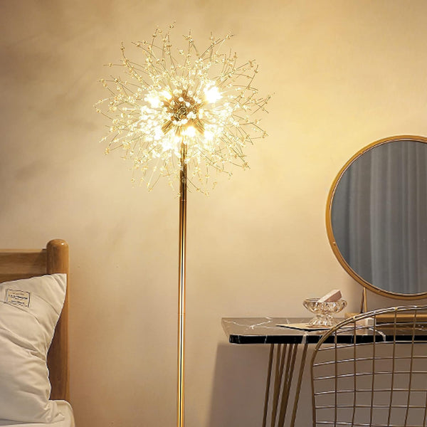 English Elm 69 inch Crystal Floor Lamp Gold Finish — 69" Modern K9 Crystal LED Standing Lamp with Foot Switch, Tall Decor W2738P185398