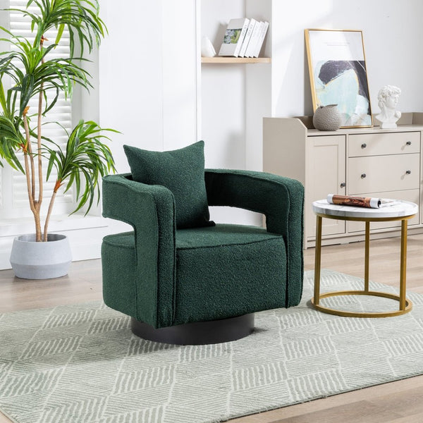 English Elm 29.13"w Boucle Swivel Accent Chair Open Back 360 Rotation Modern Lounge Seating Green W3188P417877