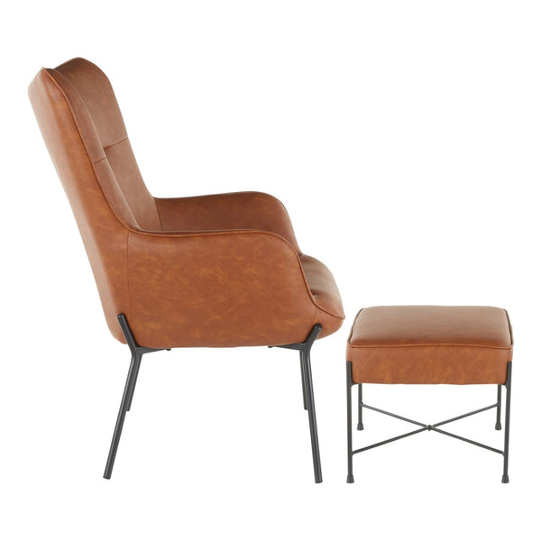 English Elm Izzy Mid-century Faux Leather Lounge Chair Ottoman Set with Pleated Back B202P223578