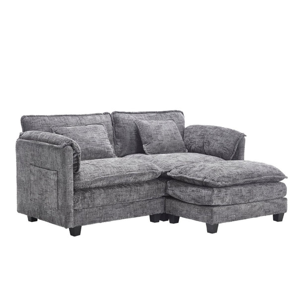 English Elm United Cozy Two-Seat Sofa With Chenille Fabric, Detachable Armrests, Footstools & Side Pockets W1568S00142-GIGA