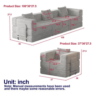 English Elm 4 Seater Corduroy Floor Sofa Bed with Storage Pockets Convertible Lounger for Any Room W3505S00017