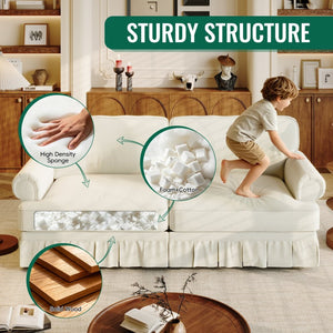 English Elm Luxuriously Deep Chenille Sofa with Pleated Skirt and Rolled Arms for Living Rooms W1885S00294