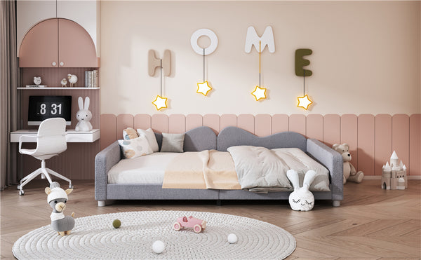 English Elm Full Sherpa Upholstered Daybed with Cloud-Shaped Backrest, No Box Spring Needed, Cozy Modern Sofabed Gray 57 L x 25.5 W x 8 H N733P234605E