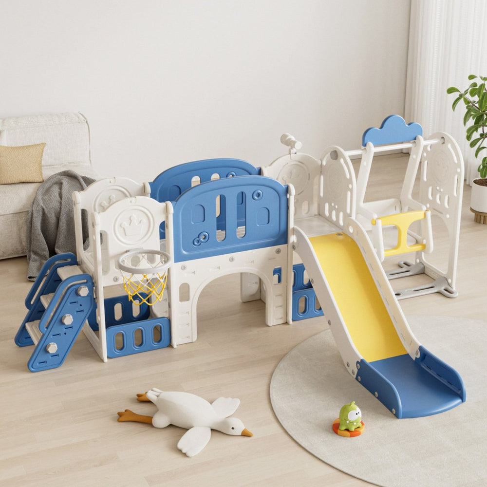 English Elm Toddler Playset 11 in 1 Hdpe Indoor Outdoor Swing Slide Basketball Climbing Set W509P227265
