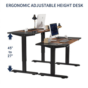 English Elm 55"×24" Electric Sit Stand Desk Steel Frame with Memory Presets and Usb-c Charging Port Black+Brown W614P376260