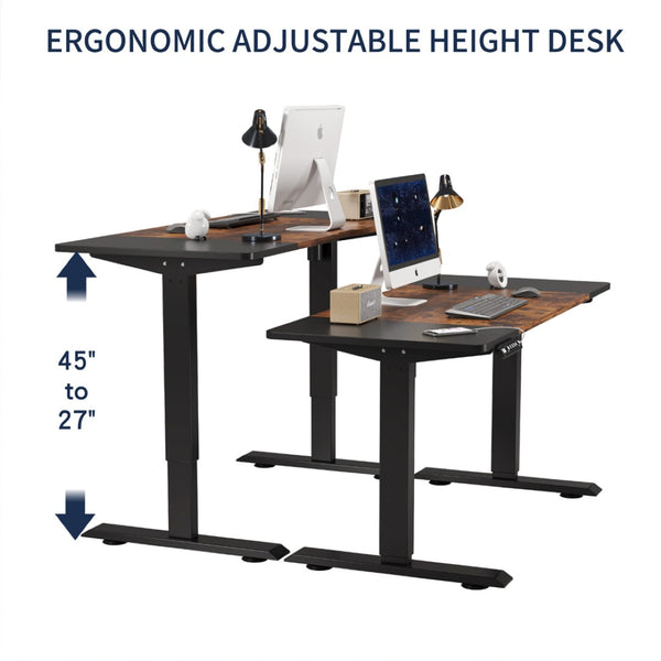 English Elm 55"×24" Electric Sit Stand Desk Steel Frame with Memory Presets and Usb-c Charging Port Black+Brown W614P376260