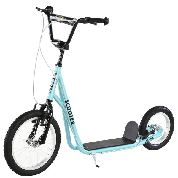 English Elm Aosom Youth Kick Scooter Steel Frame Adjustable Handlebar Inflatable Tires Dual Brake Blue W2225P217070