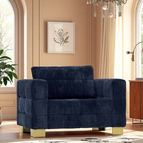 English Elm Fx-p54-1s-rb Plush Polyester Accent Chair with Gold Metal Legs for Modern Interiors W576S00171