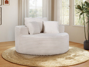 English Elm Round Modular Chenille Chaise Lounge Deep Seat Circular Sofa for Bedroom Living Room White W5527P461609