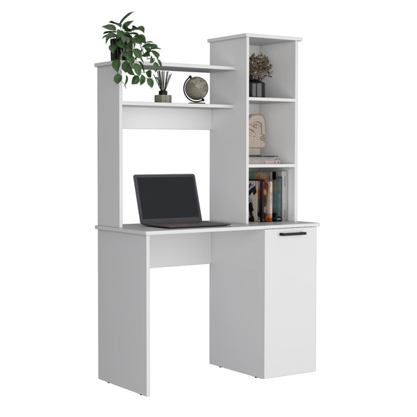 English Elm Muncy Computer Desk White with Hutch, Spacious 25.8"W Work Surface and Versatile 3-Tier Cabinet Storage B097133099