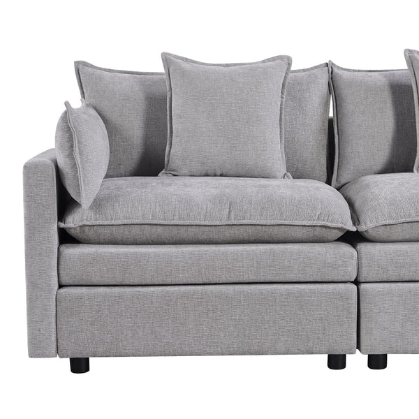 English Elm 108.66"Modern Chenille L-Shaped Sectional Sofa with Convertible Chaise, Solid Wood Frame, Plush Foam Comfort and Ottoman Set for Spacious Living Room Light Gray W1036S00055
