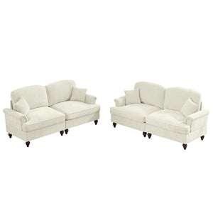 English Elm Classic 2-Piece Modular Couch Set - Flared Arms, Removable Skirts, Chenille Upholstery, Beige White W3041S00232