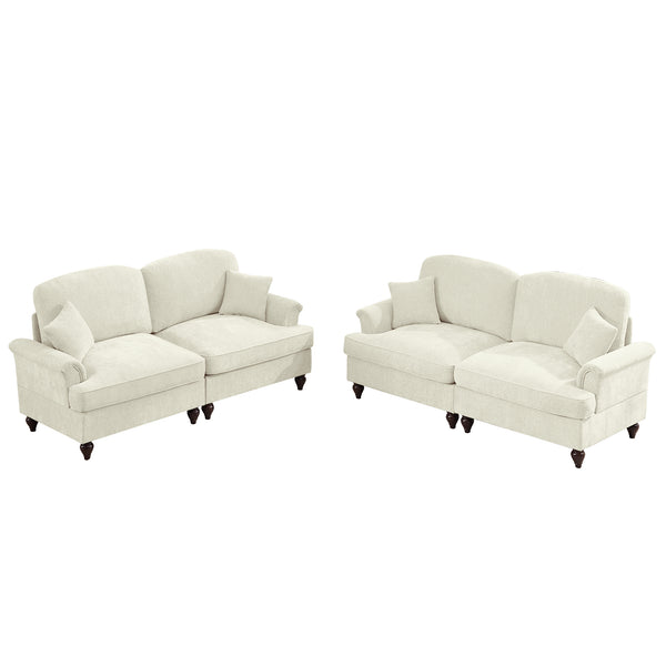 English Elm Classic 2-Piece Modular Couch Set - Flared Arms, Removable Skirts, Chenille Upholstery, Beige White W3041S00232