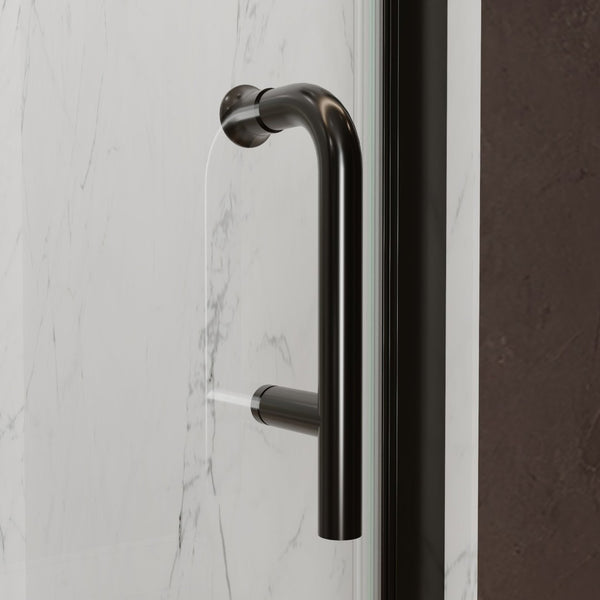 English Elm 34-36 in Frameless Pivot Shower Door Clear Glass Matte Black Hardware Reversible Swing W63777032