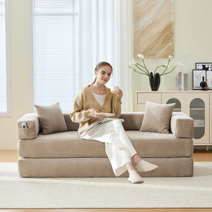 English Elm UNITED Folding Sofa Bed with Removable Cover Zipper, Chenille Memory Foam Sleeper for Small Spaces khaki W1568P293804