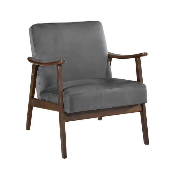 English Elm Mid-Century solid wood frame accent chair with textured fabric upholstery, walnut finish and plush foam cushioning Dark Gray 33 L x 26 W x 15.5 H B011P256602