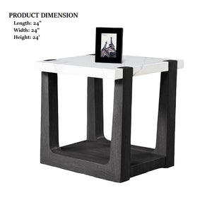 English Elm 1pc End Table with Faux Marble Top, Two-Tone Modern Accent Piece, 24” Square Stylish Living Room Black,White 28 L x 28 W x 14 H B2741P402817