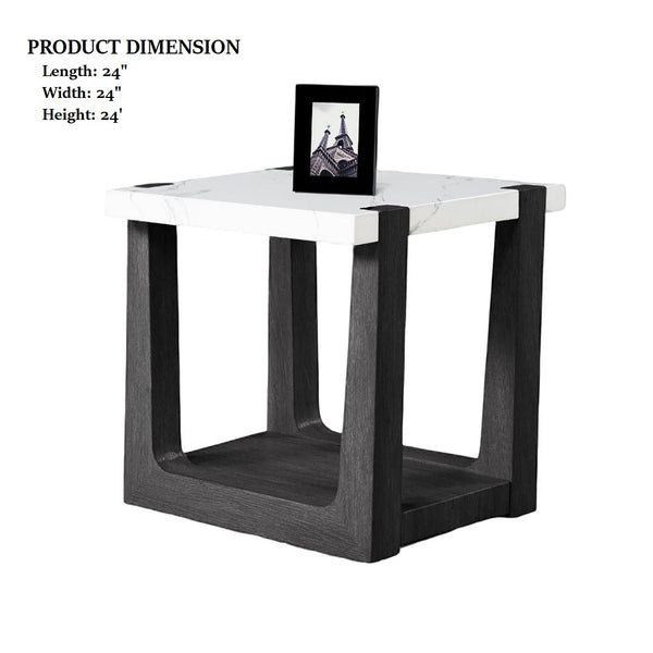 English Elm 1pc End Table with Faux Marble Top, Two-Tone Modern Accent Piece, 24” Square Stylish Living Room Black,White 28 L x 28 W x 14 H B2741P402817
