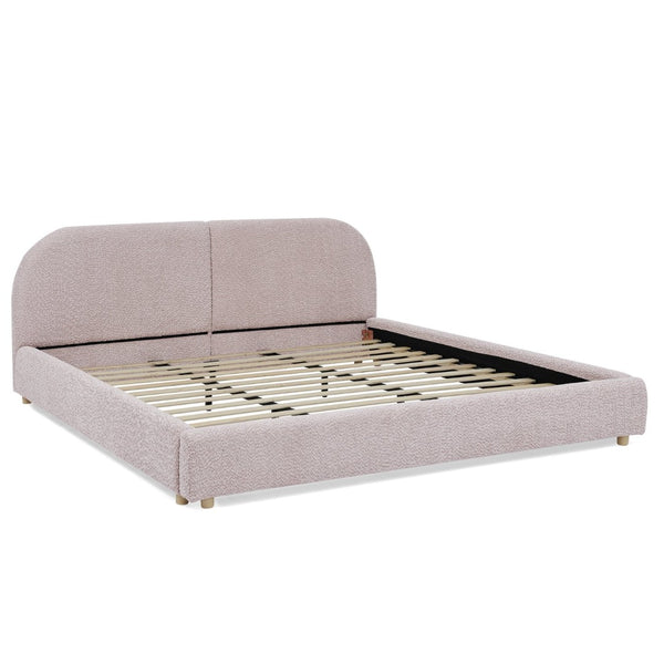 English Elm King Platform Bed Fully Upholstered in Plush Chenille with Low Profile Modern Frame Pink W487S00476
