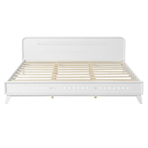English Elm Pine Solid Wood King Bed Matte Finish Platform Frame Tall Headboard No Box Spring White N770PK291028K