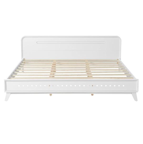 English Elm Pine Solid Wood King Bed Matte Finish Platform Frame Tall Headboard No Box Spring White N770PK291028K