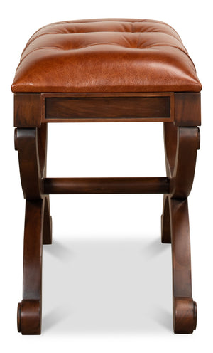 Sarreid Empire Stool W/Leather - Elegant Fruitwood Finish & Durable Old Bay Leather For Timeless Style Brown  27249