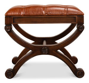 Sarreid Empire Stool W/Leather - Elegant Fruitwood Finish & Durable Old Bay Leather For Timeless Style Brown  27249