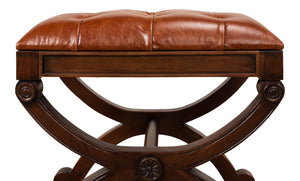 Sarreid Empire Stool W/Leather - Elegant Fruitwood Finish & Durable Old Bay Leather For Timeless Style Brown  27249