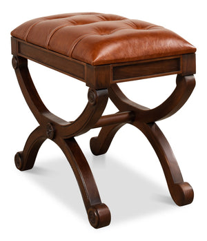 Sarreid Empire Stool W/Leather - Elegant Fruitwood Finish & Durable Old Bay Leather For Timeless Style Brown  27249