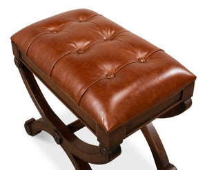 Sarreid Empire Stool W/Leather - Elegant Fruitwood Finish & Durable Old Bay Leather For Timeless Style Brown  27249