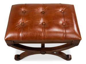 Sarreid Empire Stool W/Leather - Elegant Fruitwood Finish & Durable Old Bay Leather For Timeless Style Brown  27249
