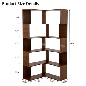 English Elm 6 Tier Corner Bookcase Tall L Shaped Walnut Mdf Open Shelving Unit for Home Office W3204P442028